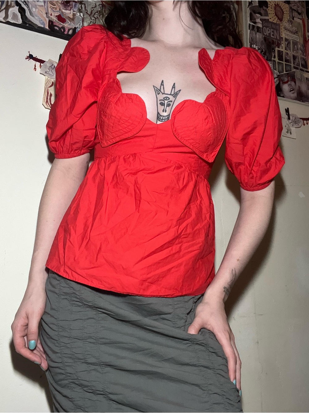 FARM Rio Heart Puff Sleeve Top